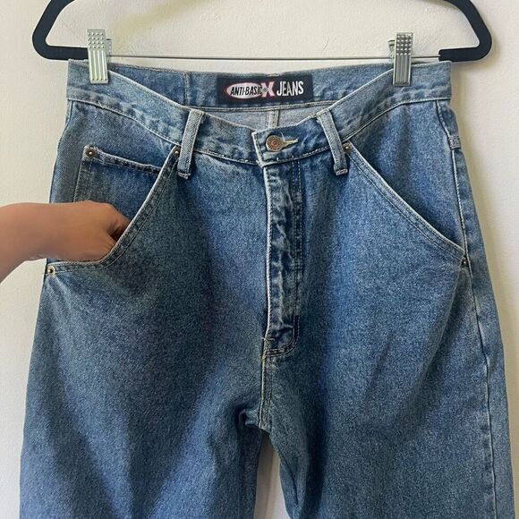 Vintage Anti-Basic Jeans Blue Solid Cotton Button & Zip Fly Long Denim Short Siz - Picture 3 of 14